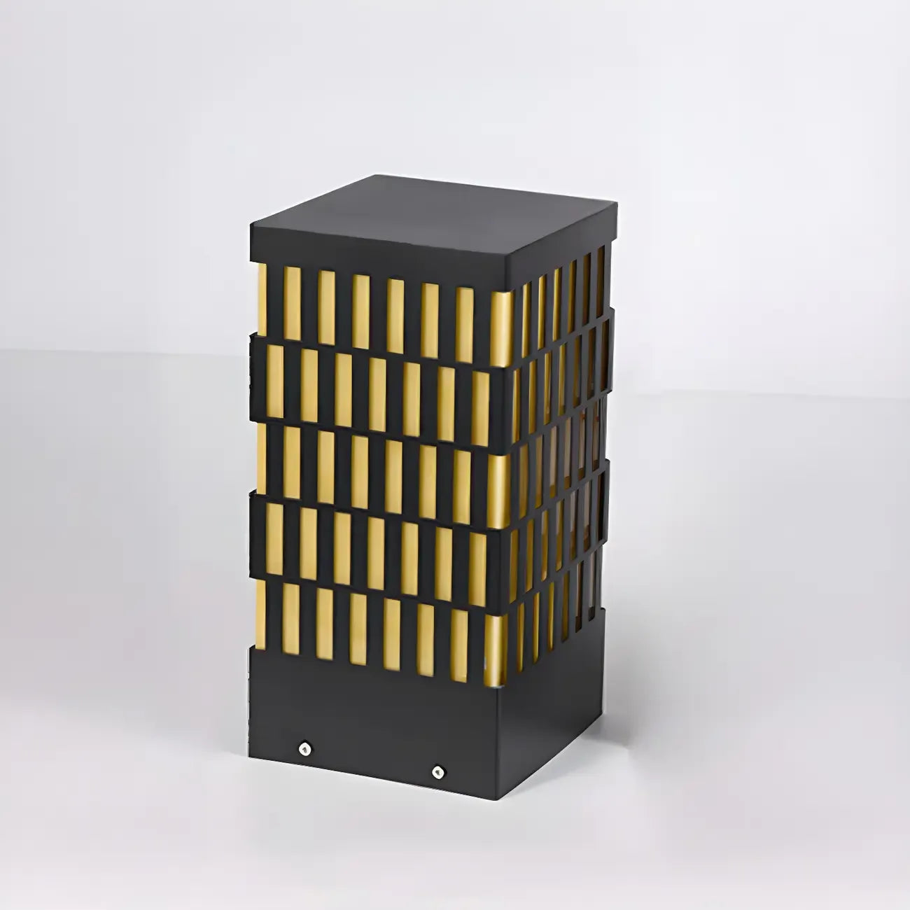Black Metal Grille Rectangle Warm Light Post Cap Light