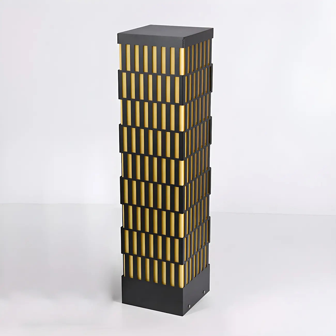 Black Metal Grille Rectangle Warm Light Post Cap Light