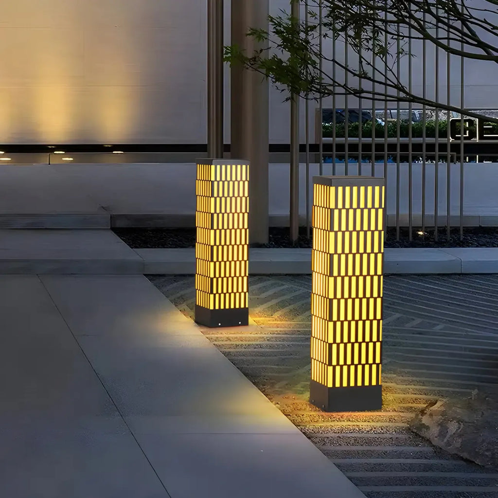 Black Metal Grille Rectangle Warm Light Post Cap Light