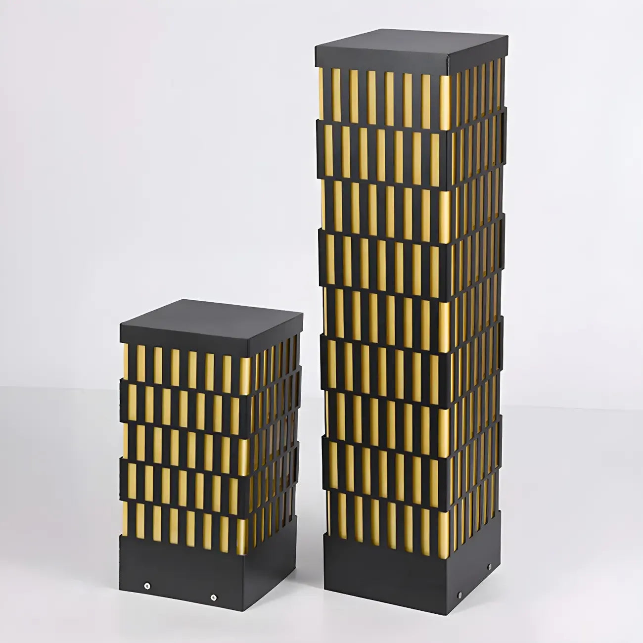 Black Metal Grille Rectangle Warm Light Post Cap Light