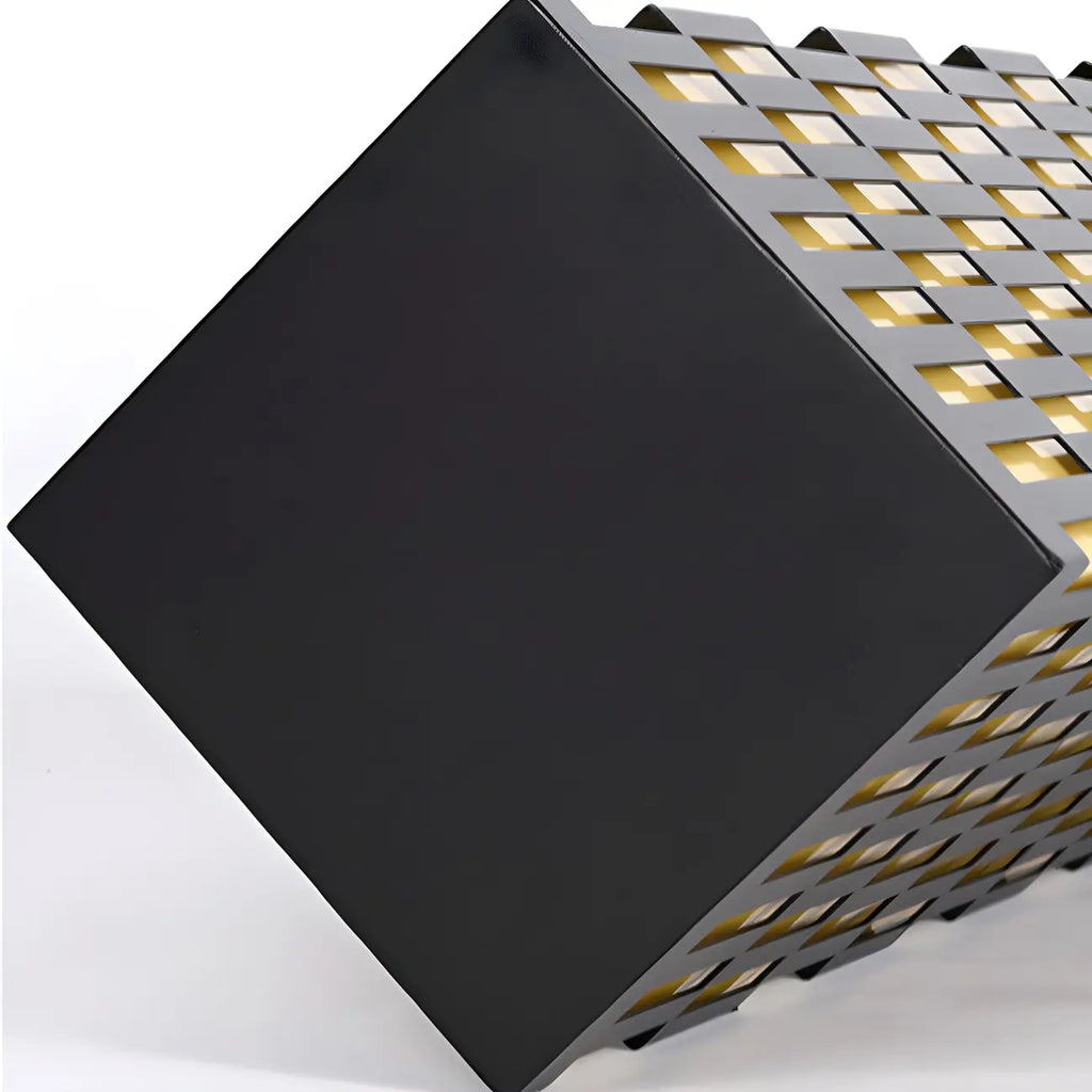 Black Metal Grille Rectangle Warm Light Post Cap Light
