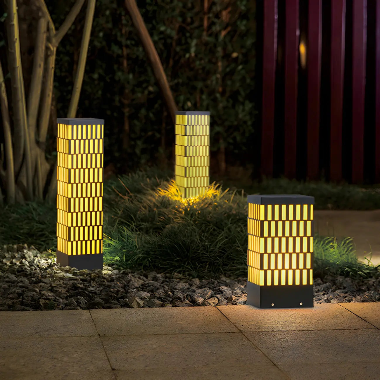 Black Metal Grille Rectangle Warm Light Post Cap Light