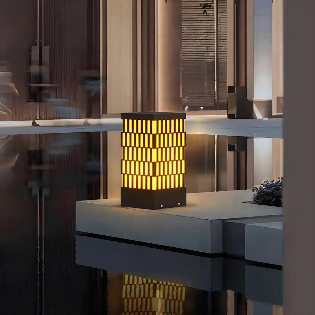 Black Metal Grille Rectangle Warm Light Post Cap Light