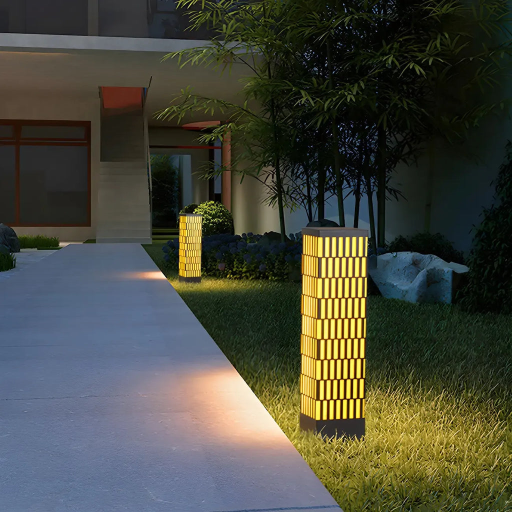 Black Metal Grille Rectangle Warm Light Post Cap Light