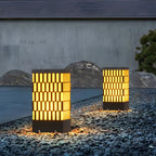 Black Metal Grille Rectangle Warm Light Post Cap Light