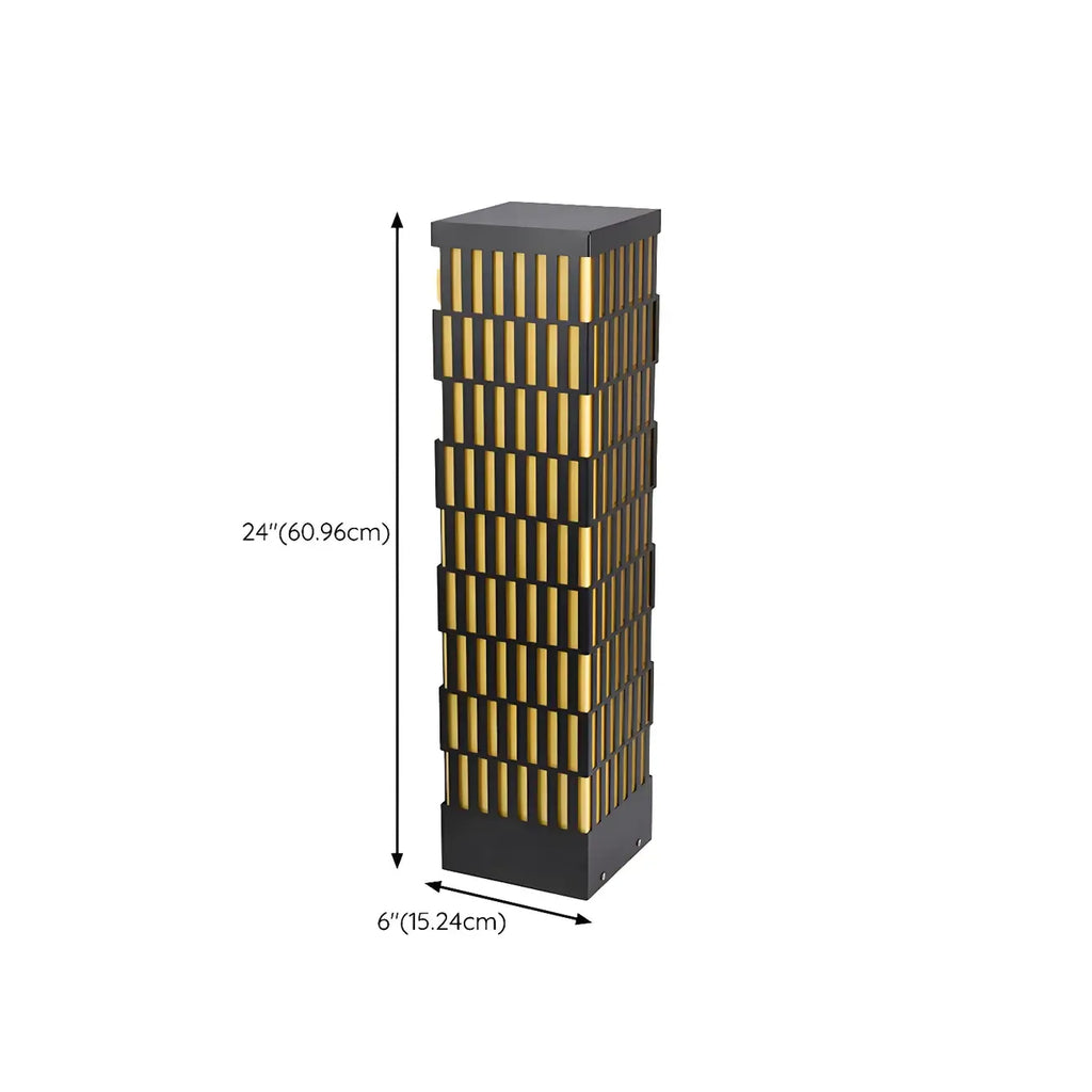 Black Metal Grille Rectangle Warm Light Post Cap Light