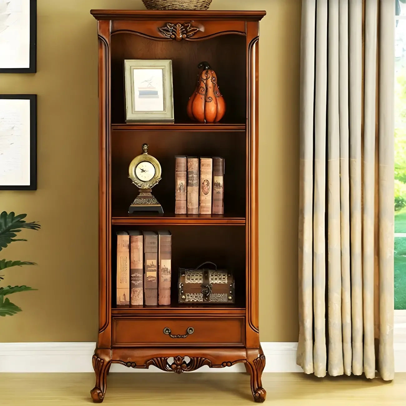 Classic Brown/White Wooden Bookcase with Drawer