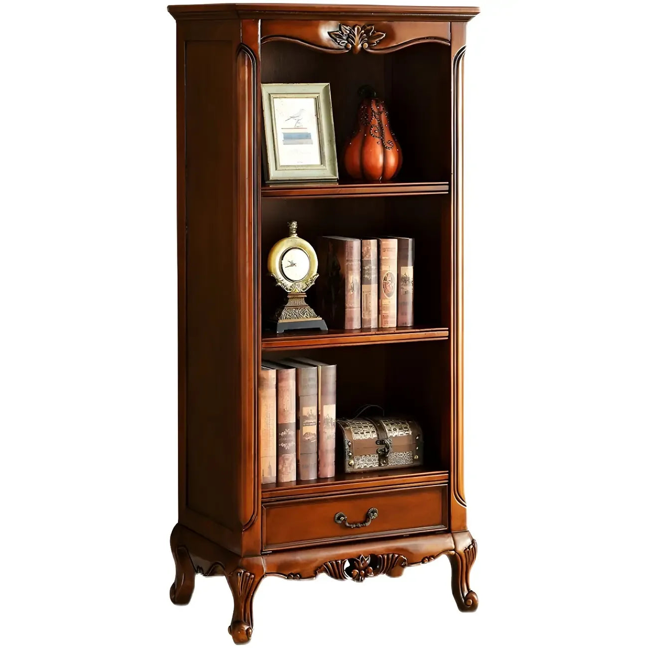 Classic Brown/White Wooden Bookcase with Drawer