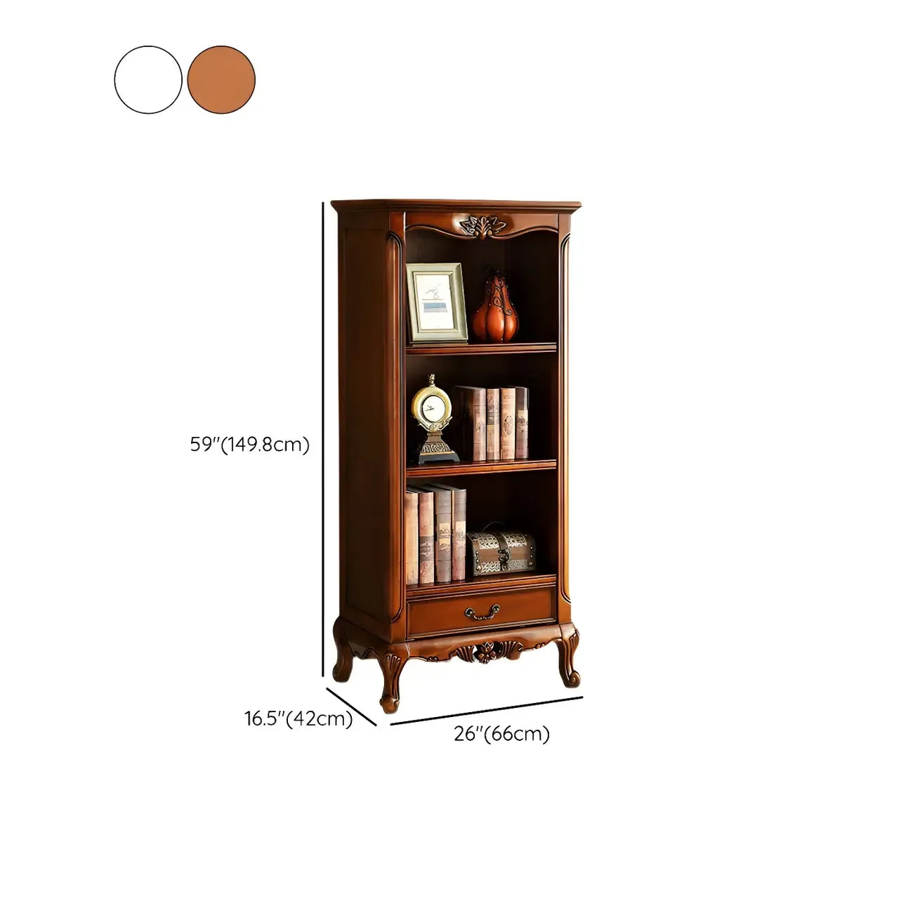 Classic Brown/White Wooden Bookcase with Drawer