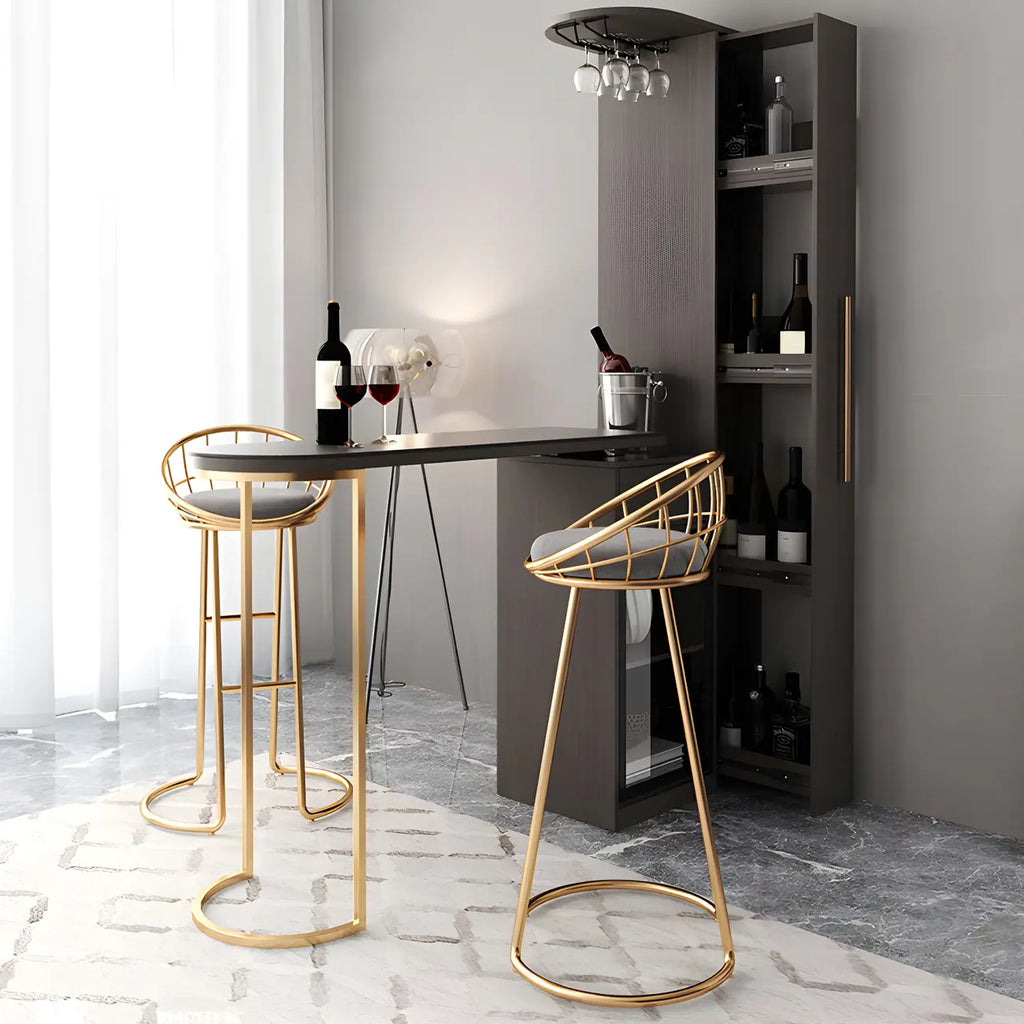 Modern Adjustable Bar Table with Wine Cabinet for Home