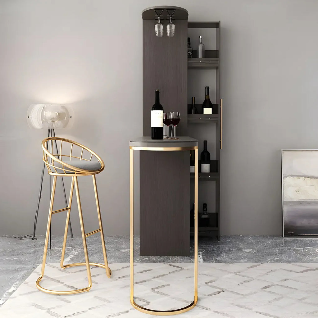 Modern Adjustable Bar Table with Wine Cabinet for Home