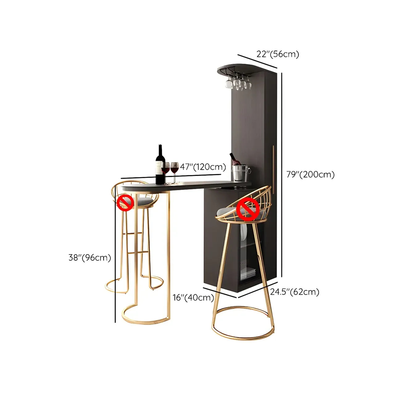 Modern Adjustable Bar Table with Wine Cabinet for Home