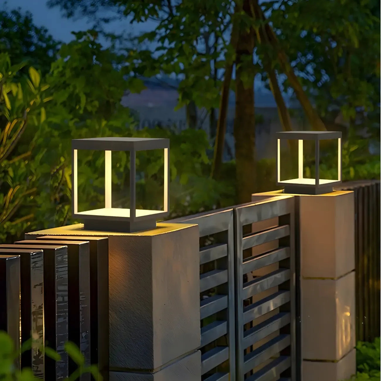 Black Metal Open Cube Ambient Post Cap Light