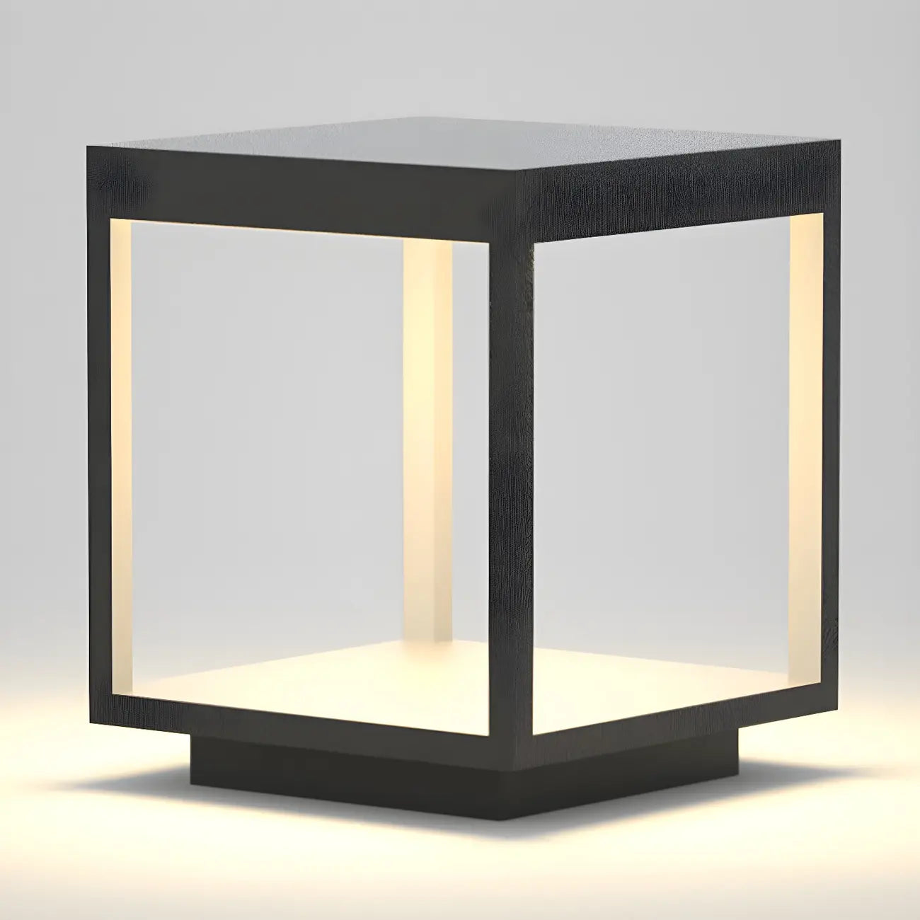 Black Metal Open Cube Ambient Post Cap Light