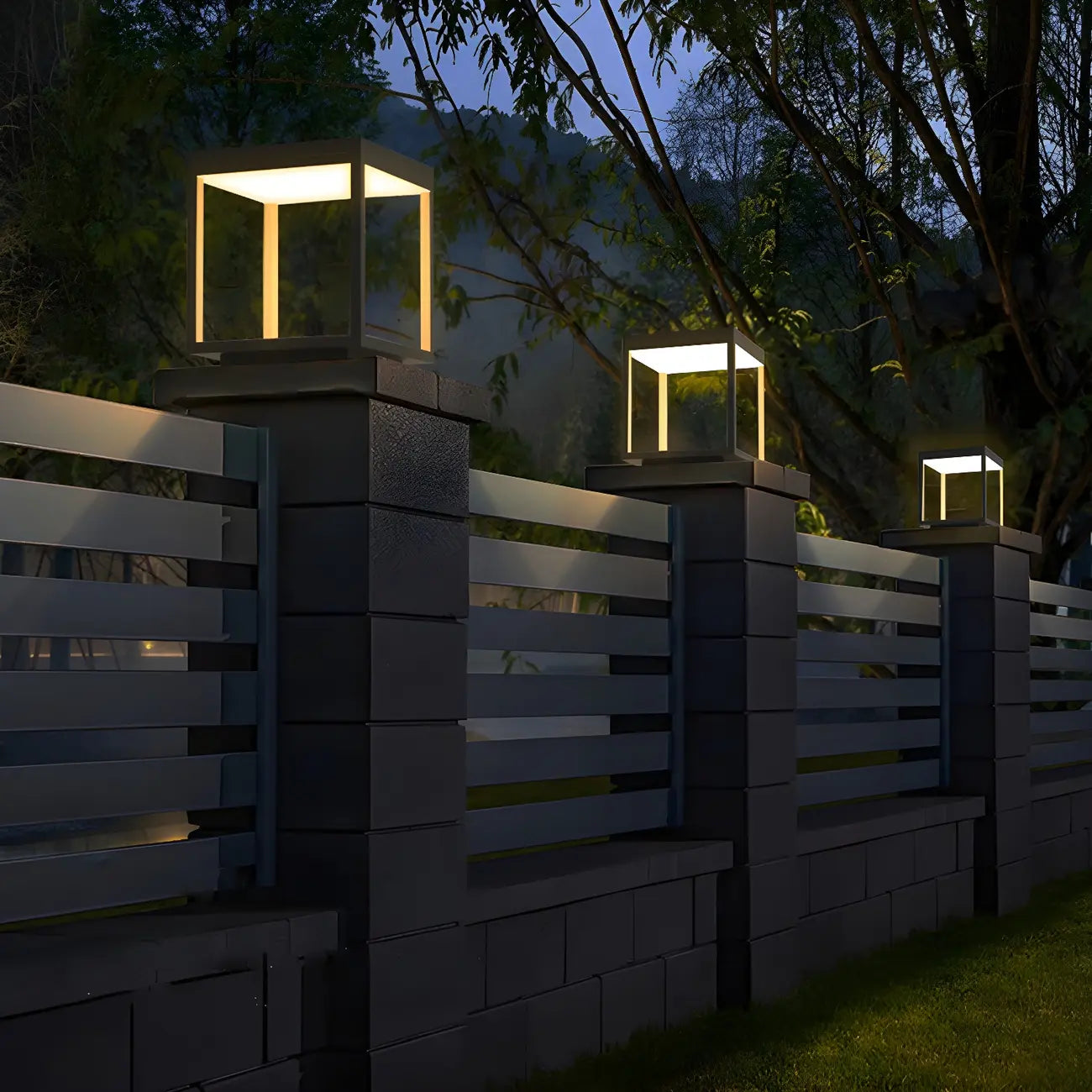 Black Metal Open Cube Ambient Post Cap Light