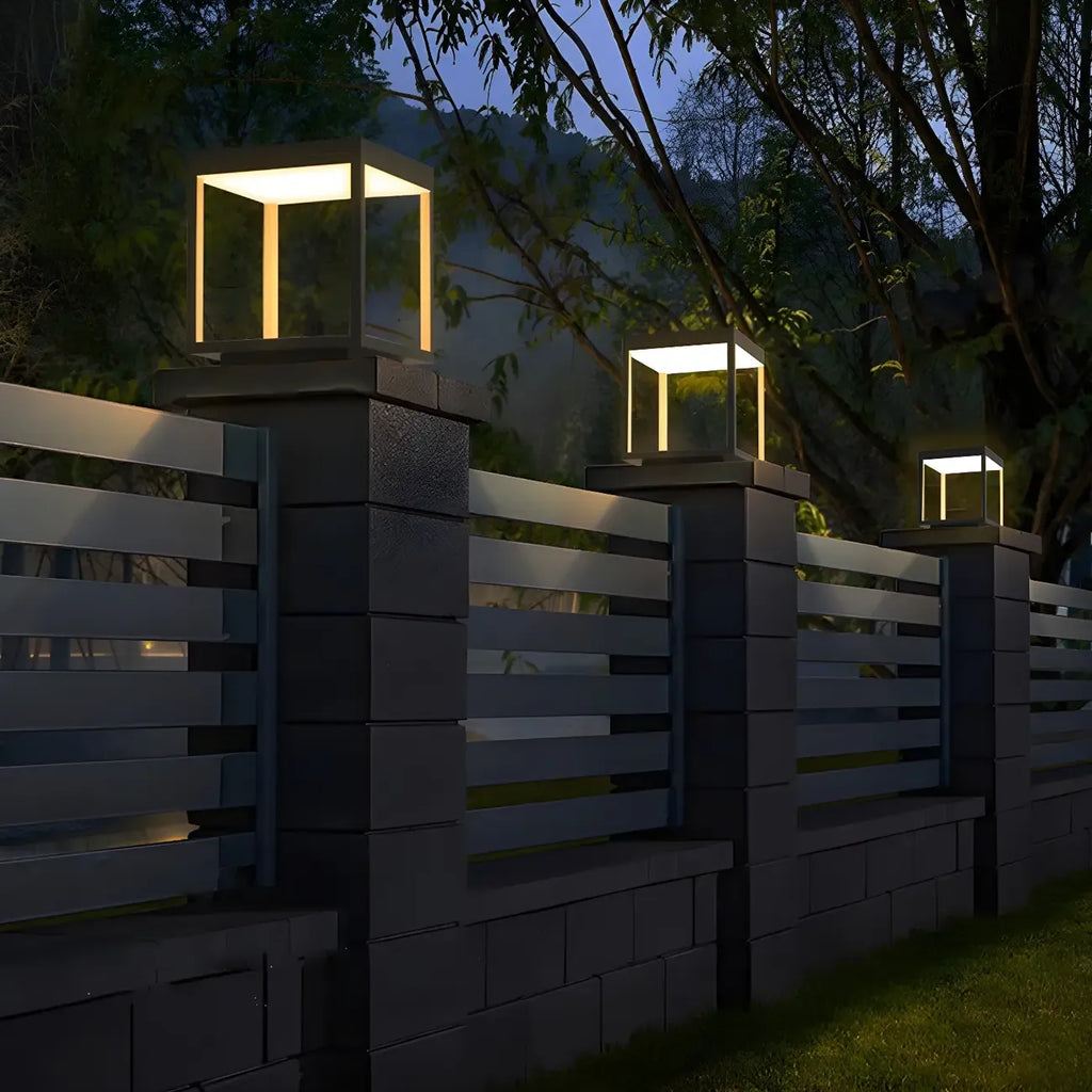Black Metal Open Cube Ambient Post Cap Light