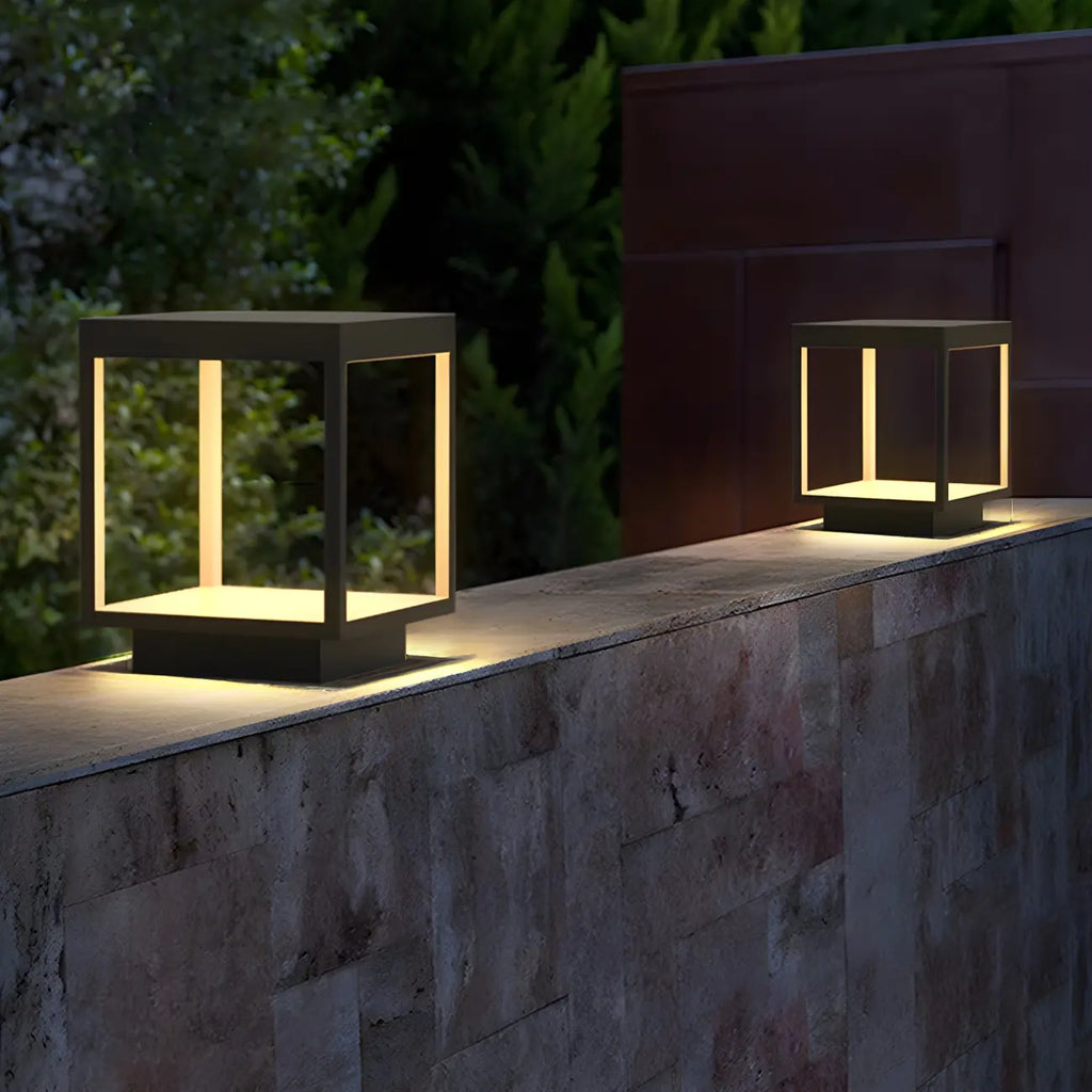 Black Metal Open Cube Ambient Post Cap Light