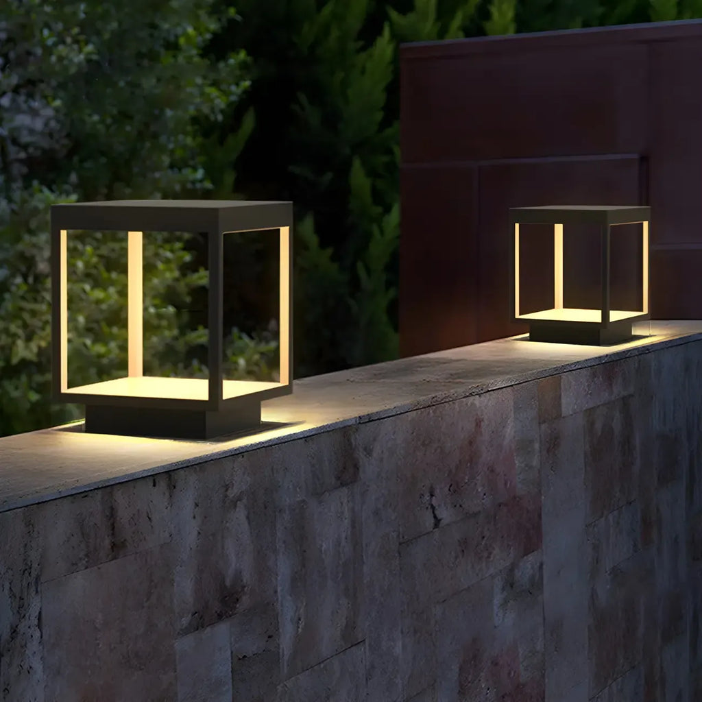 Black Metal Open Cube Ambient Post Cap Light