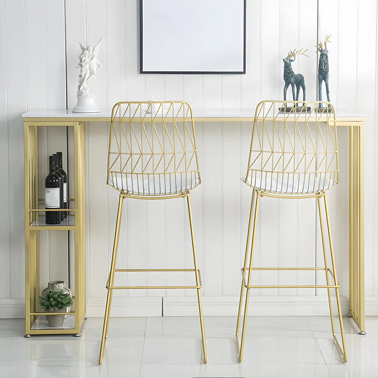 Modern White Bar Height Table Spacious Storage for Dining