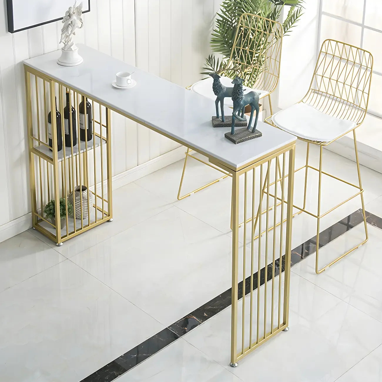 Modern White Bar Height Table Spacious Storage for Dining