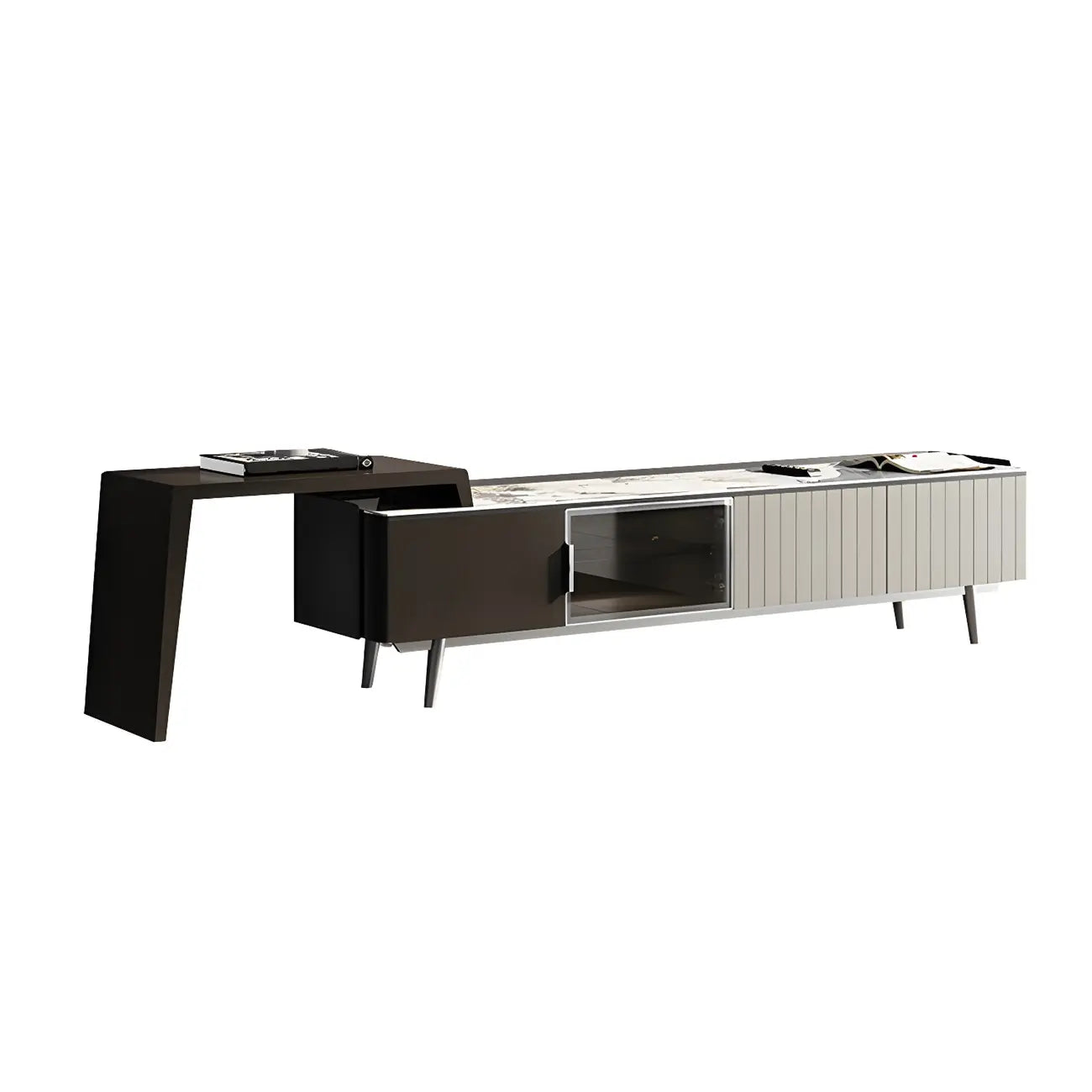 71 Black Stone Side Extension Storage TV Stand with Drawers