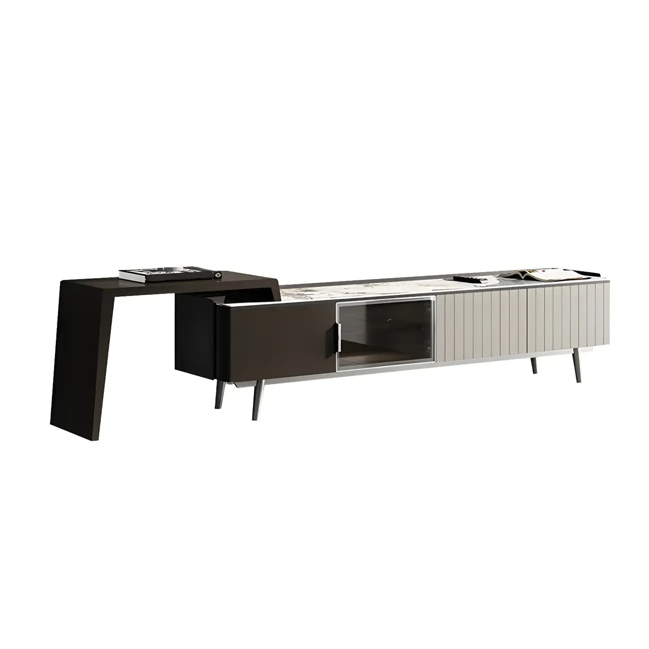71 Black Stone Side Extension Storage TV Stand with Drawers