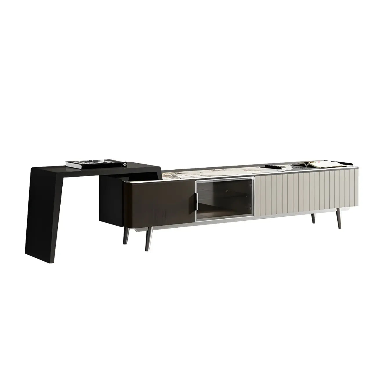 71 Black Stone Side Extension Storage TV Stand with Drawers