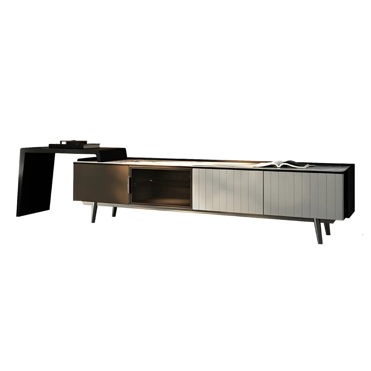 71 Black Stone Side Extension Storage TV Stand with Drawers