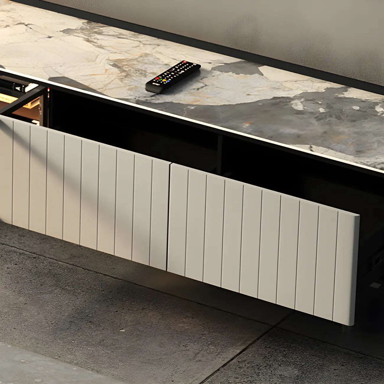 71 Black Stone Side Extension Storage TV Stand with Drawers