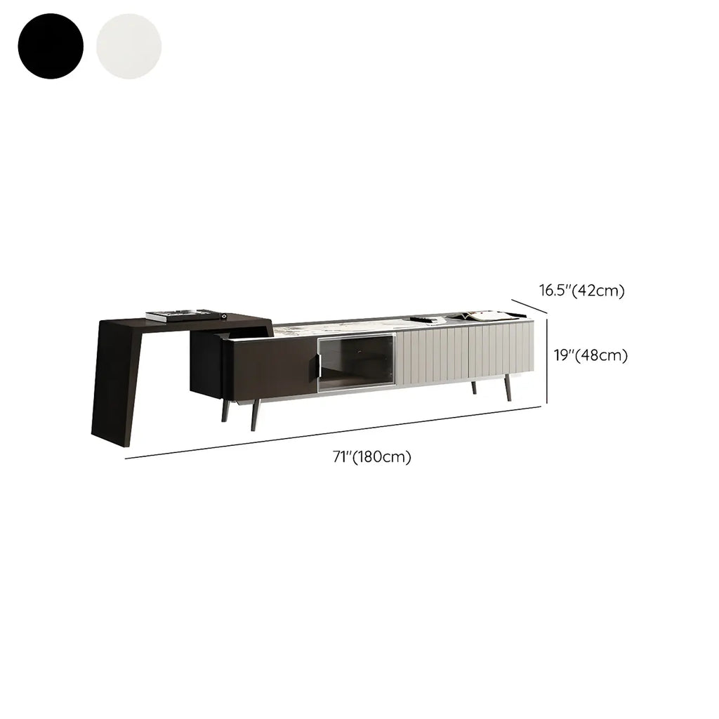 71 Black Stone Side Extension Storage TV Stand with Drawers