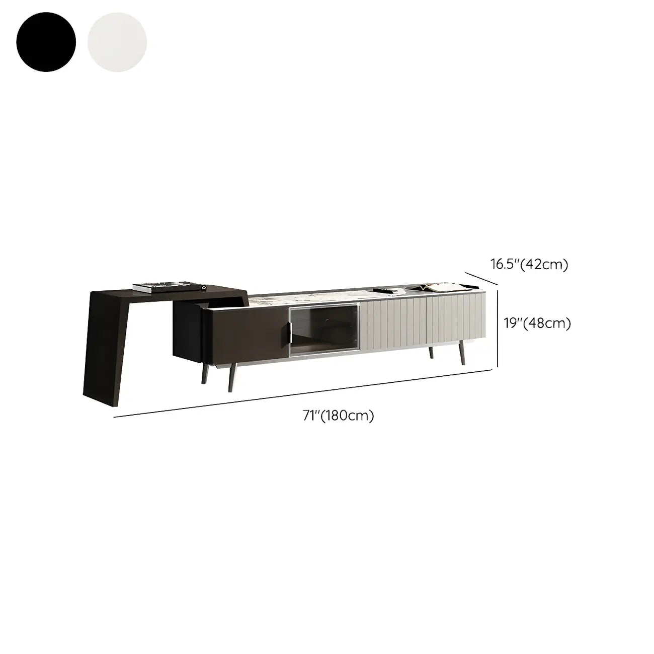 71 Black Stone Side Extension Storage TV Stand with Drawers