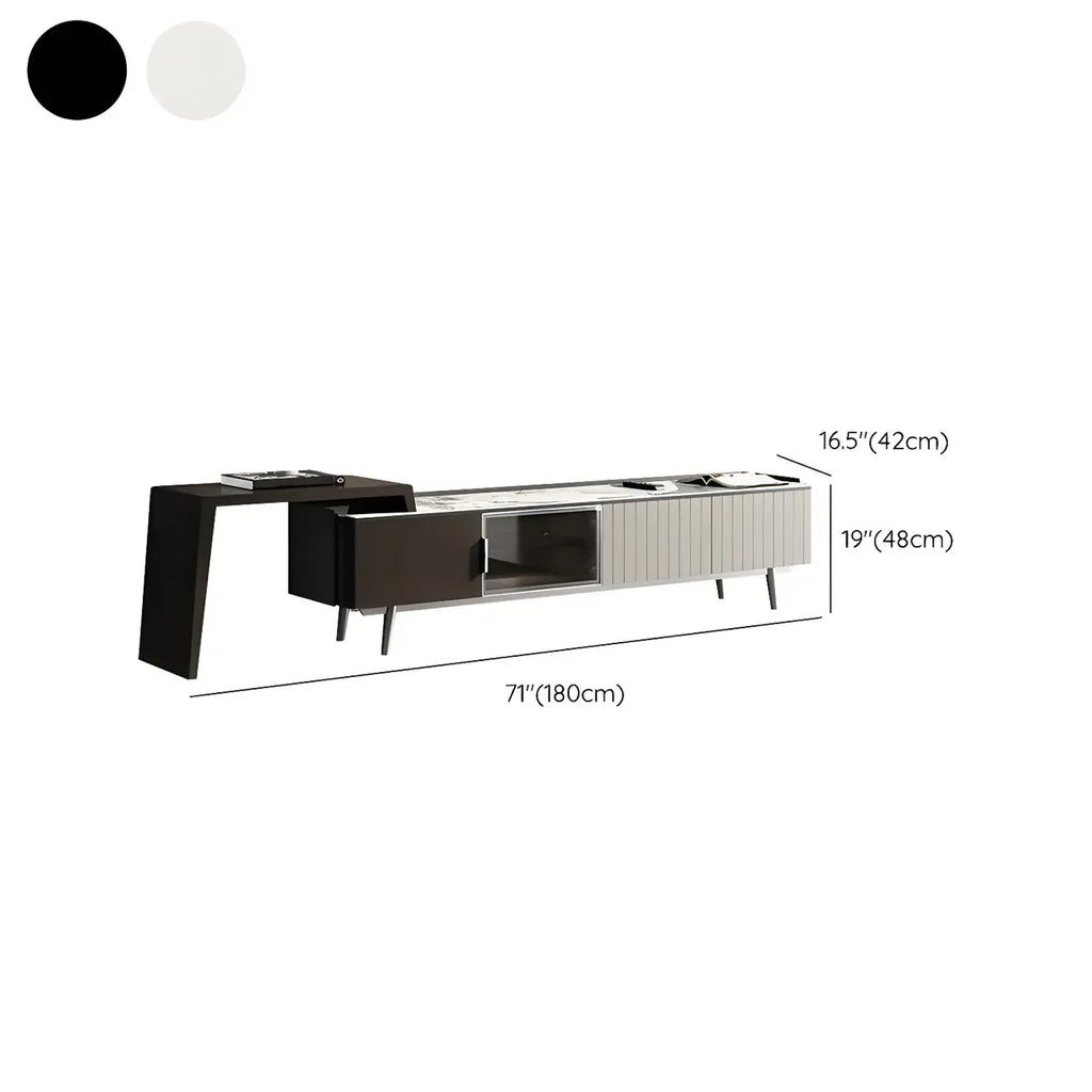 71 Black Stone Side Extension Storage TV Stand with Drawers