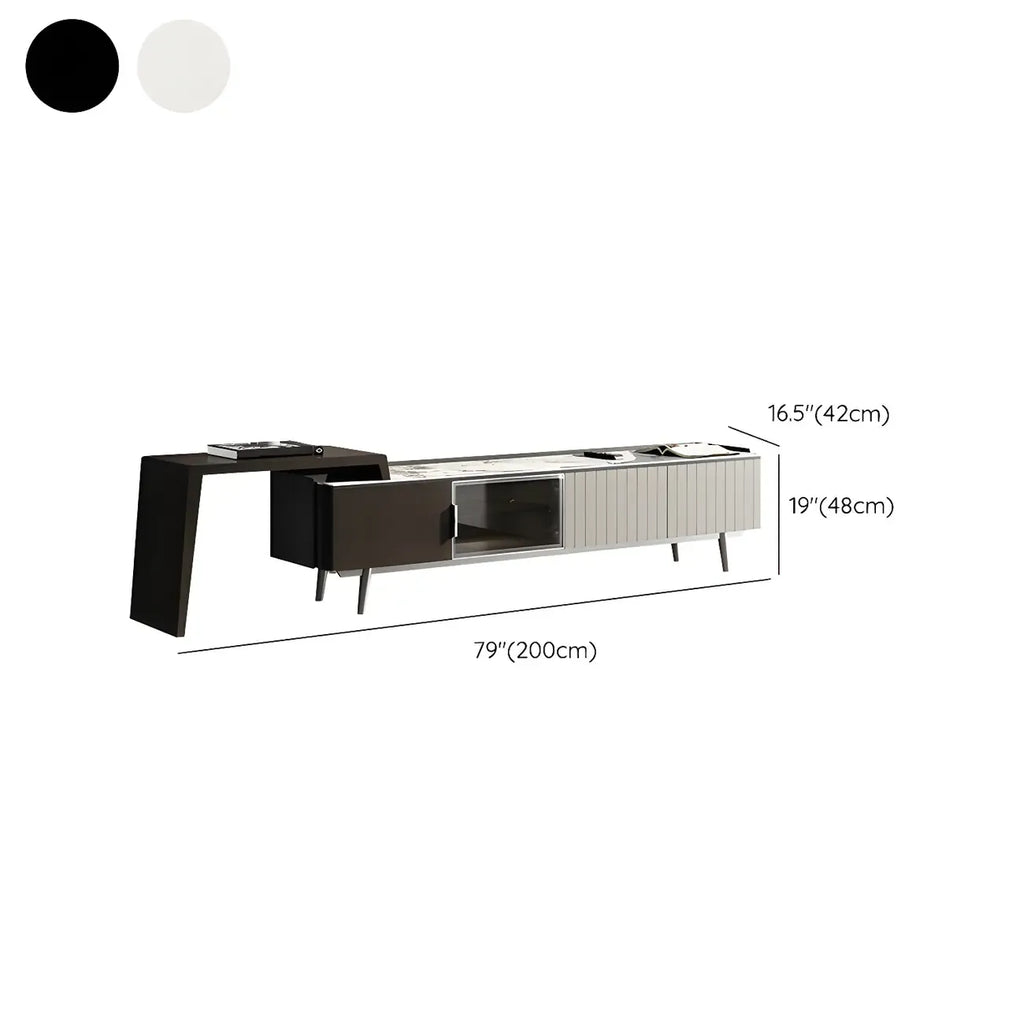 71 Black Stone Side Extension Storage TV Stand with Drawers