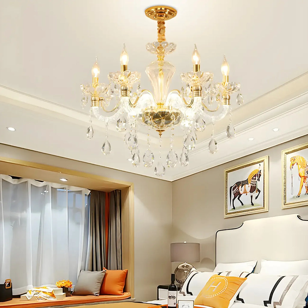 Vintage Gold Crystal Candelabra Chandelier with Pendant