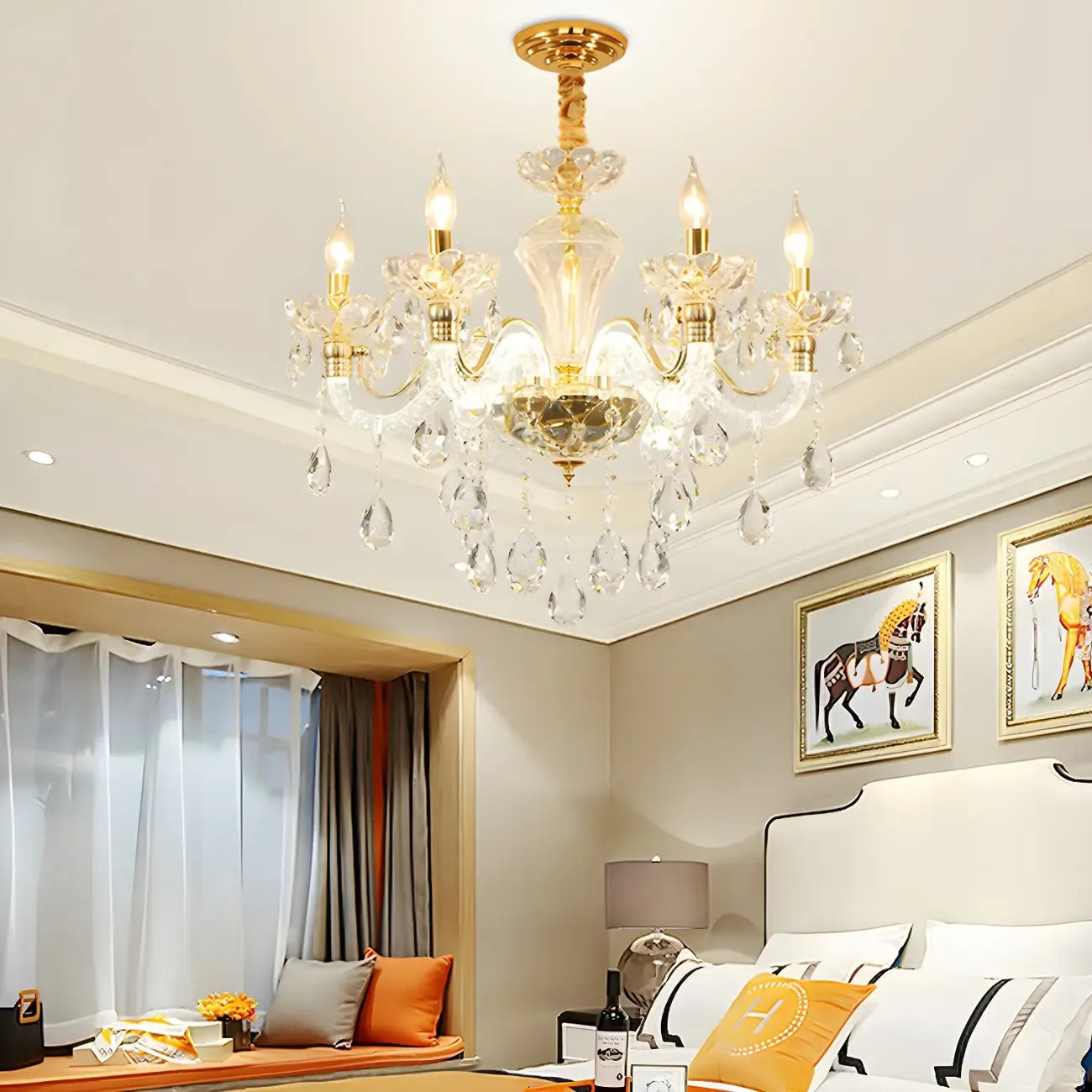 Vintage Gold Crystal Candelabra Chandelier with Pendant