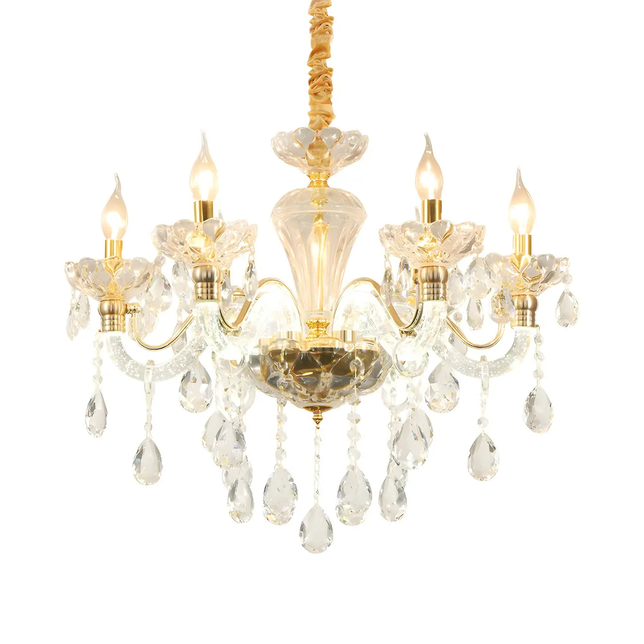Vintage Gold Crystal Candelabra Chandelier with Pendant
