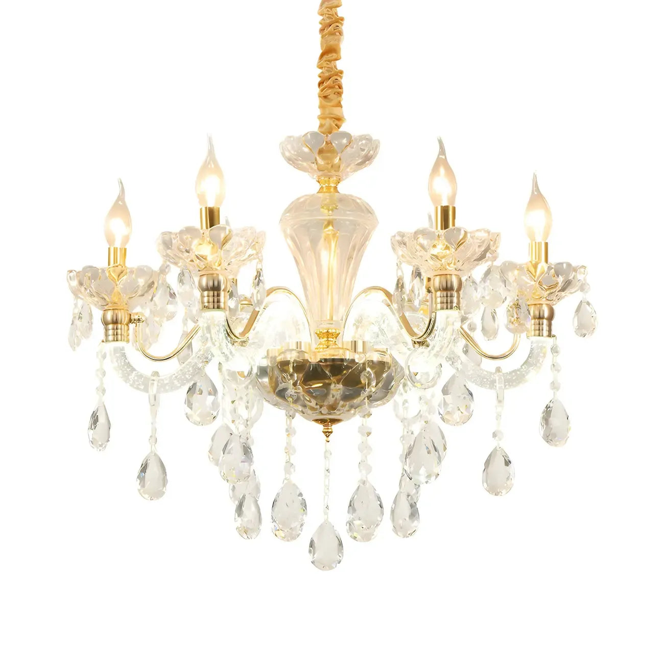 Vintage Gold Crystal Candelabra Chandelier with Pendant