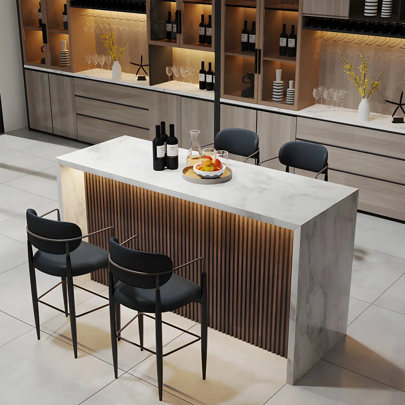 Modern LED White Marble Counter Height Bar Table