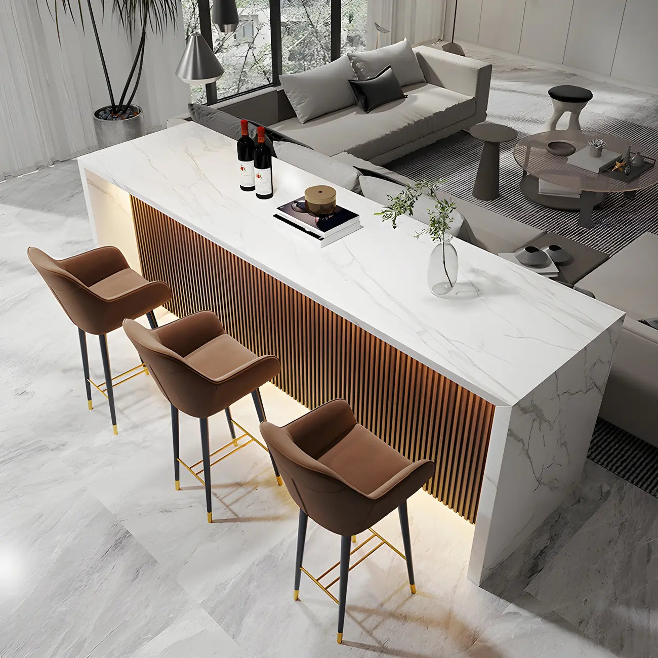 Modern LED White Marble Counter Height Bar Table