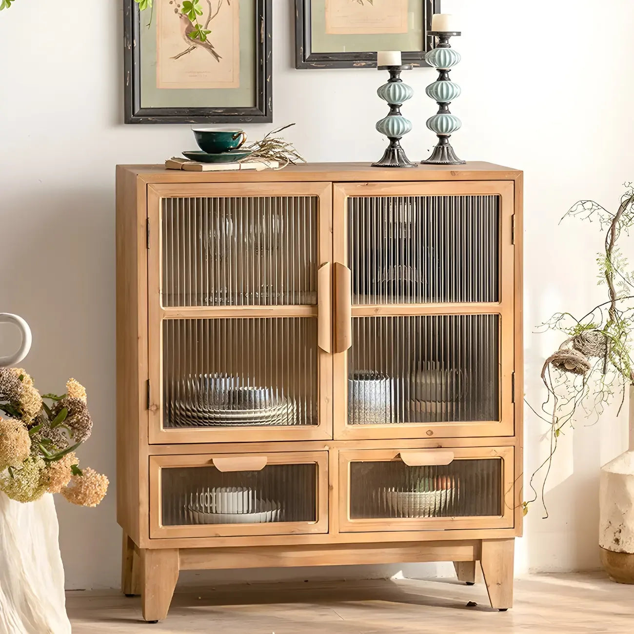 Classic Wooden Brown China Cabinet with Storage