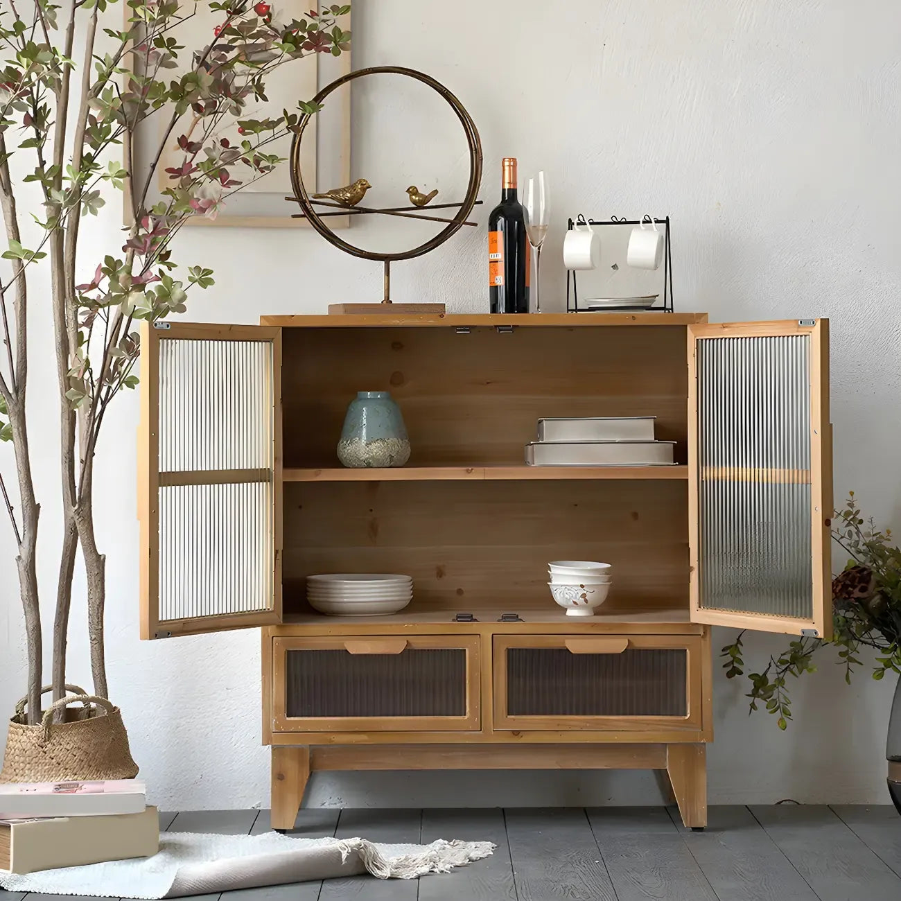 Classic Wooden Brown China Cabinet with Storage