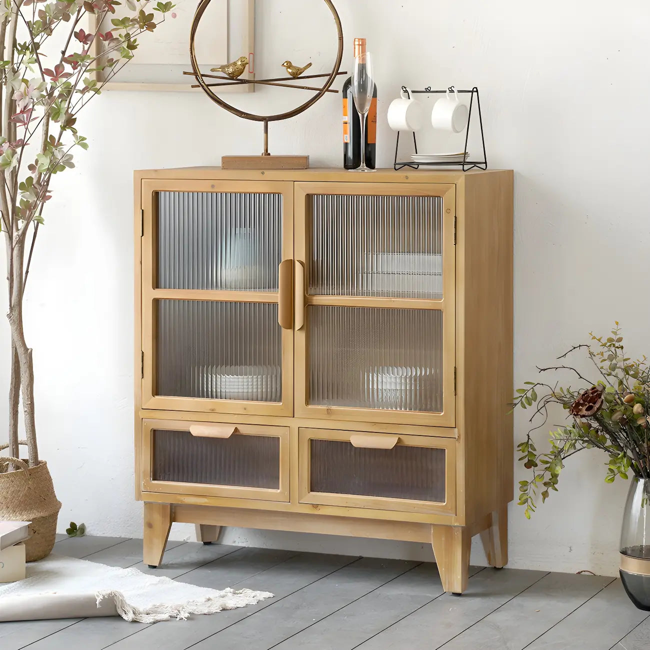 Classic Wooden Brown China Cabinet with Storage