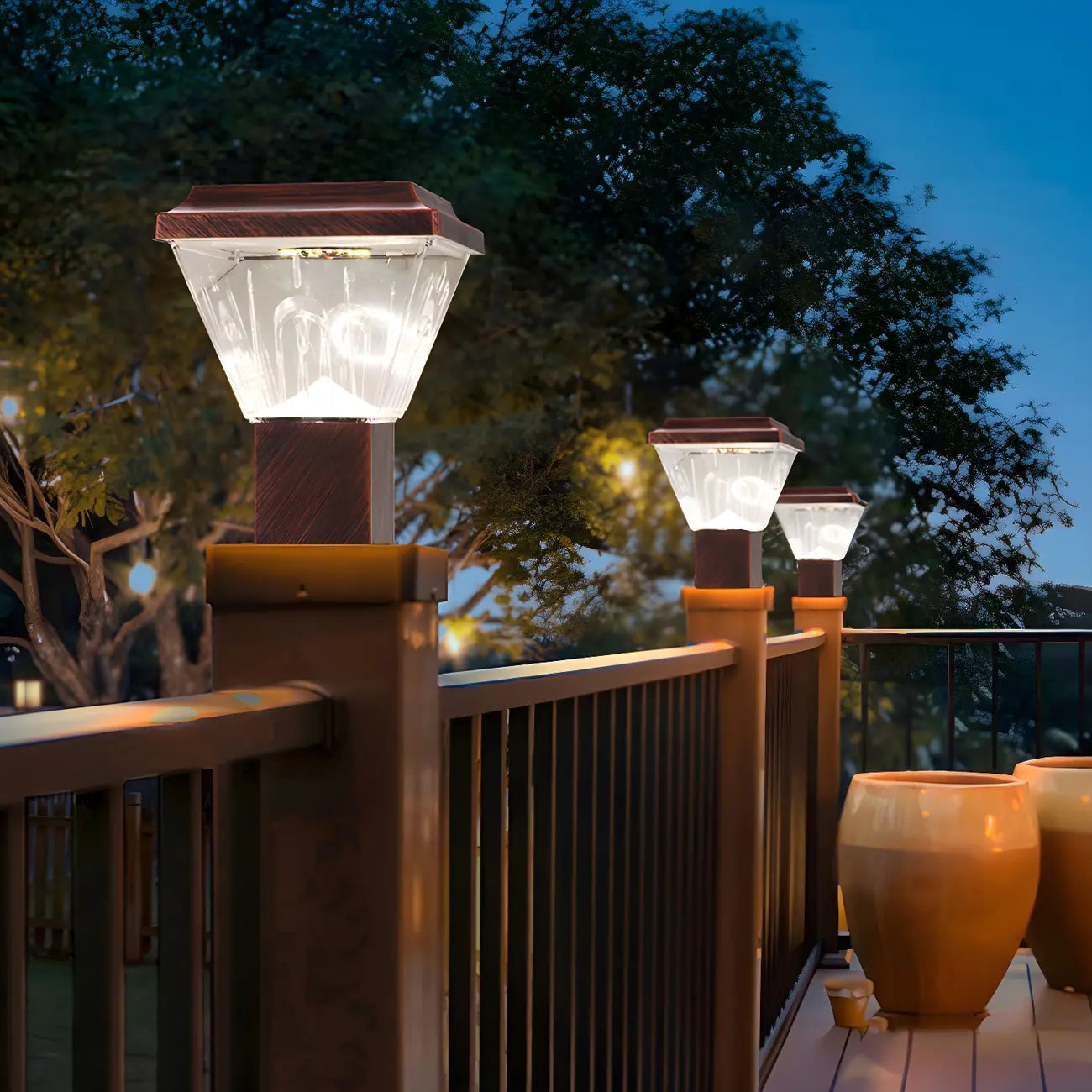 Bronze Acrylic Modern Solar Pyramid Outdoor Post Lights