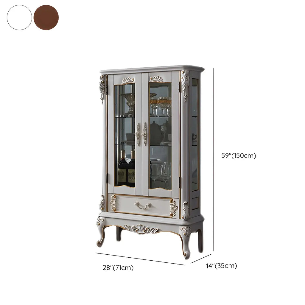 Classic Wood White Glass Door Display Cabinet with Drawer