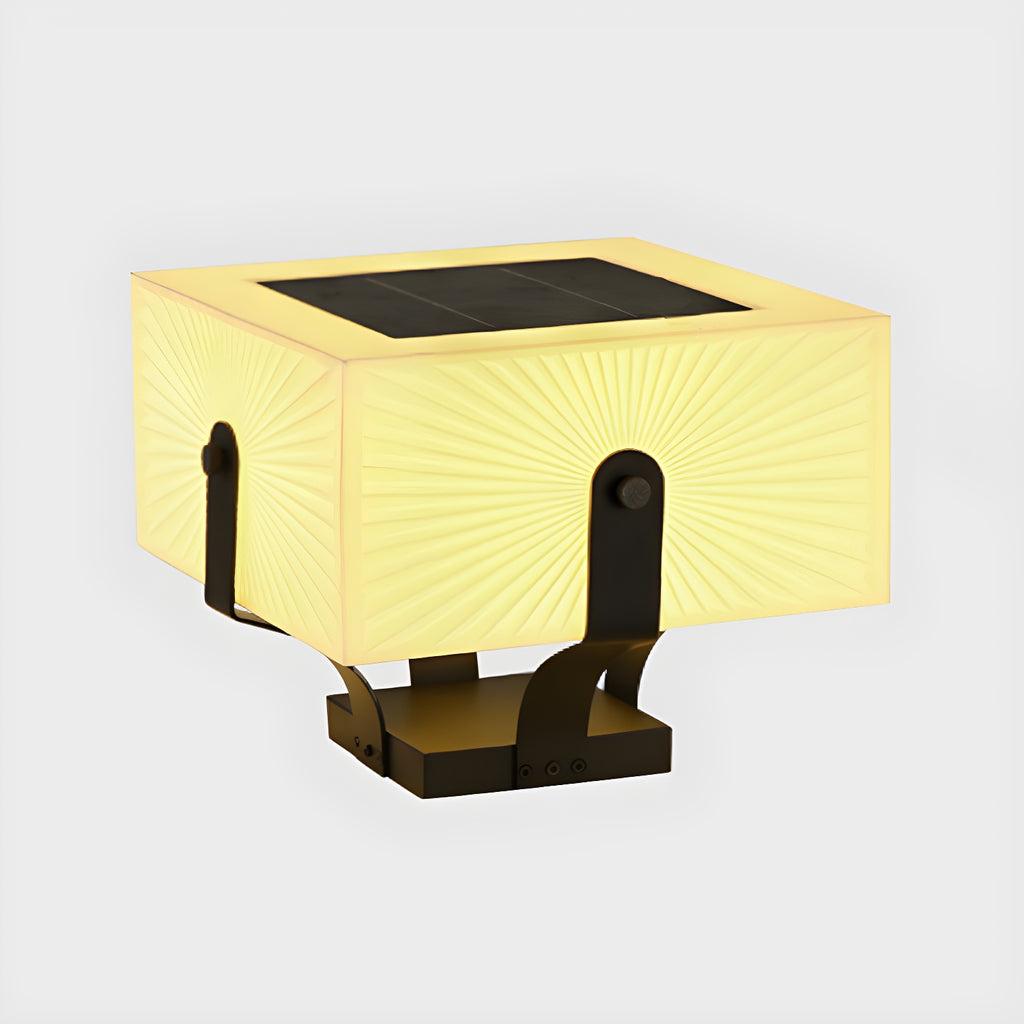 Black Elegant Bracket Post Cap Light with Beige Cubic Shade
