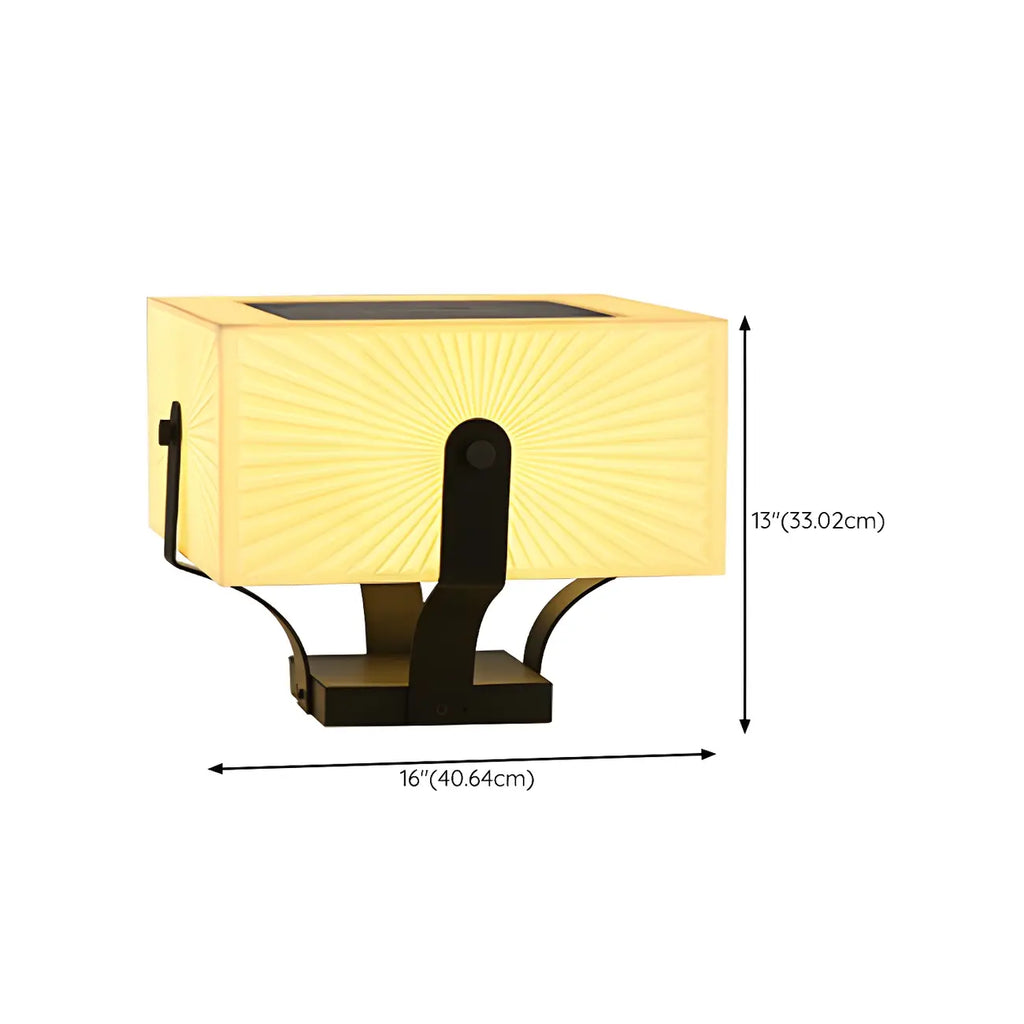 Black Elegant Bracket Post Cap Light with Beige Cubic Shade