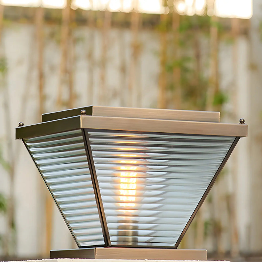 Bronze Solar Striped Reverse-Pyramid Outdoor Post Lights