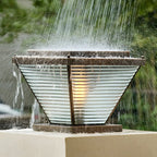 Bronze Solar Striped Reverse-Pyramid Outdoor Post Lights