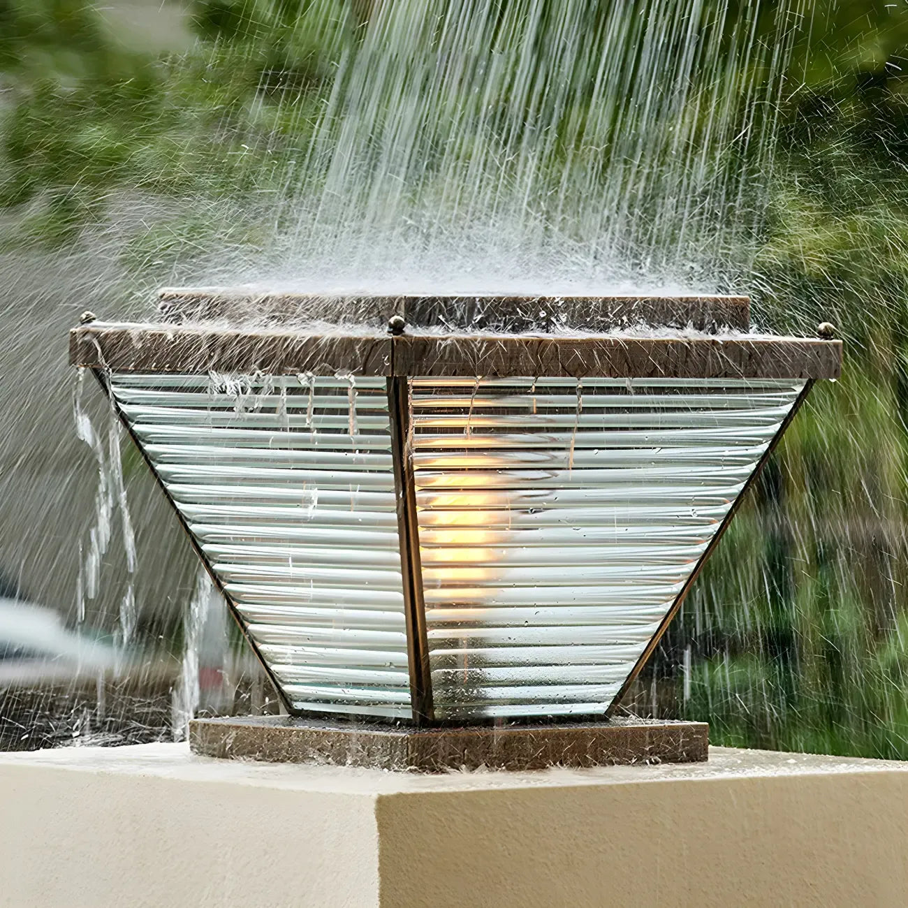 Bronze Solar Striped Reverse-Pyramid Outdoor Post Lights
