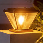Bronze Solar Striped Reverse-Pyramid Outdoor Post Lights